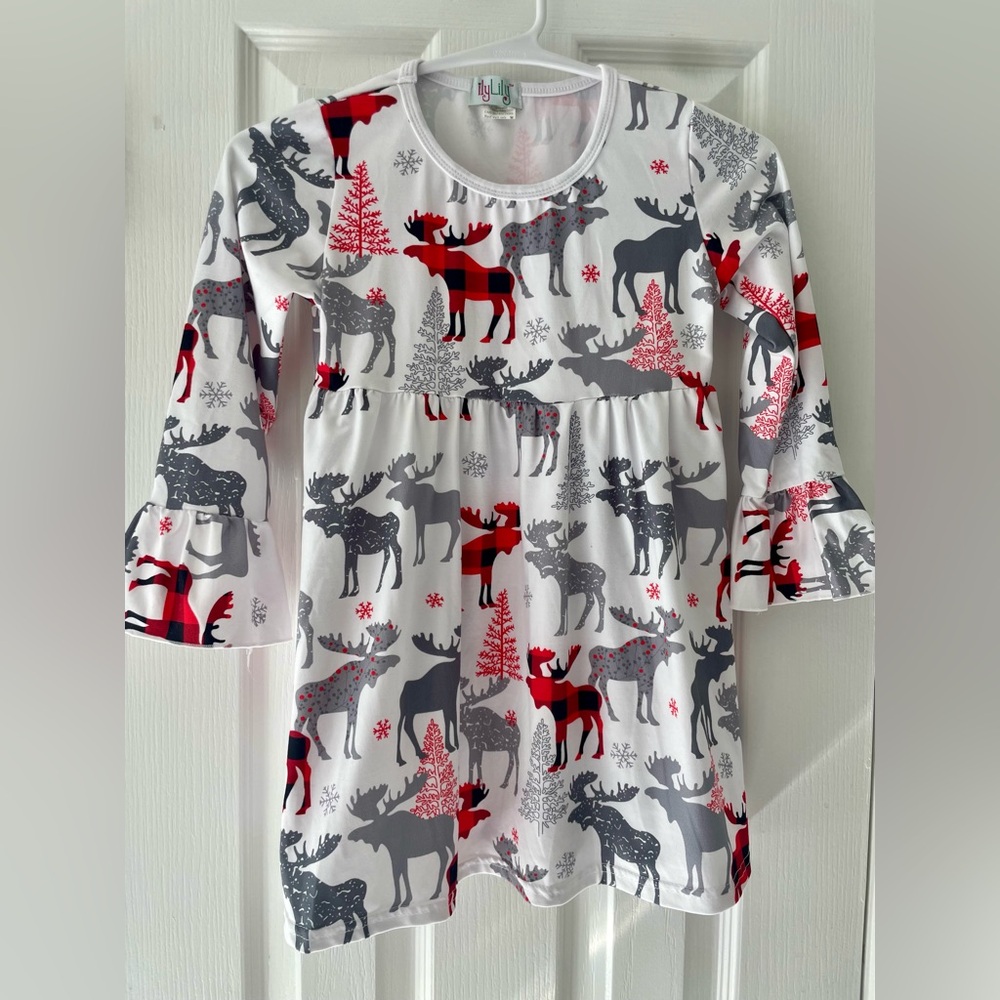 Festive Moose Girl’s Dress